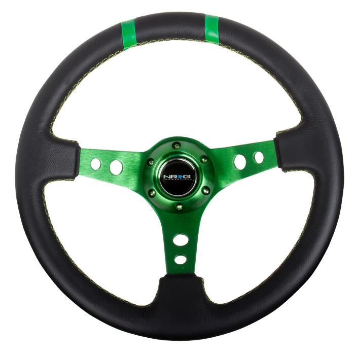 NRG Innovations, 350mm 3 in. Deep Dish Leather Grip Steering Wheel - RST-016R-GN