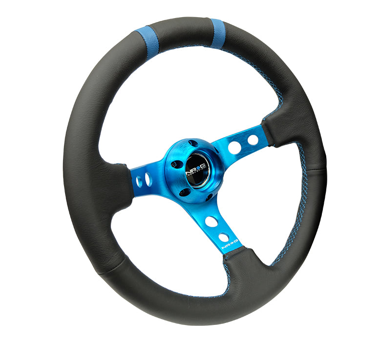 NRG Innovations, 350mm 3 in. Deep Dish Leather Grip Steering Wheel - RST-016R-NB