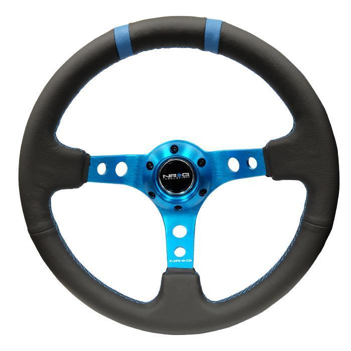 NRG Innovations, 350mm 3 in. Deep Dish Leather Grip Steering Wheel - RST-016R-NB