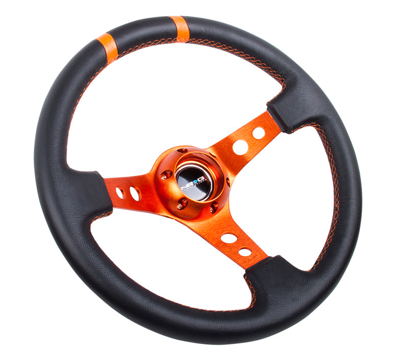 NRG Innovations, 350mm 3 in. Deep Dish Leather Grip Steering Wheel - RST-016R-OR