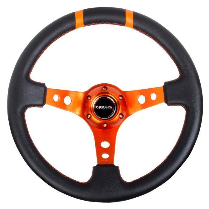 NRG Innovations, 350mm 3 in. Deep Dish Leather Grip Steering Wheel - RST-016R-OR