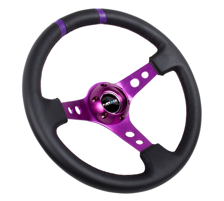 NRG Innovations, 350mm 3 in. Deep Dish Leather Grip Steering Wheel - RST-016R-PP