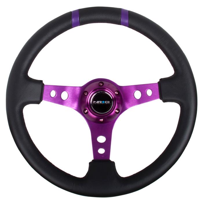 NRG Innovations, 350mm 3 in. Deep Dish Leather Grip Steering Wheel - RST-016R-PP