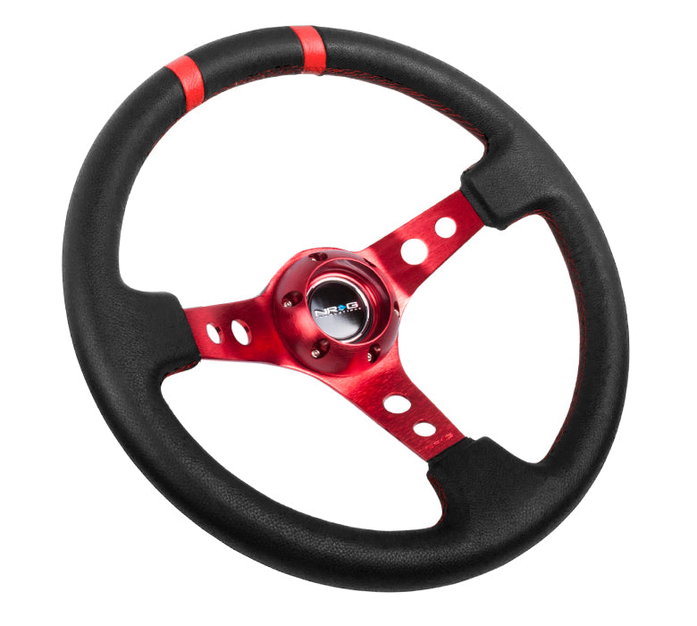 NRG Innovations, 350mm 3 in. Deep Dish Leather Grip Steering Wheel - RST-016R-RD