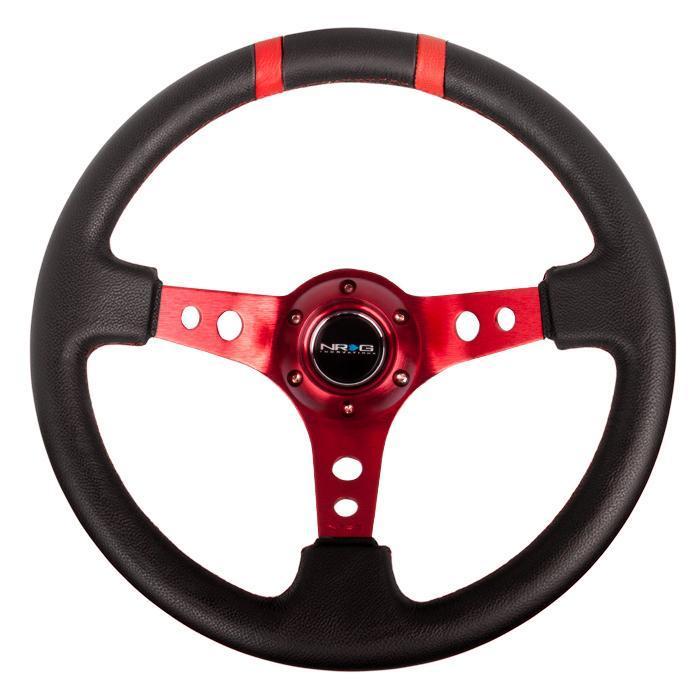 NRG Innovations, 350mm 3 in. Deep Dish Leather Grip Steering Wheel - RST-016R-RD