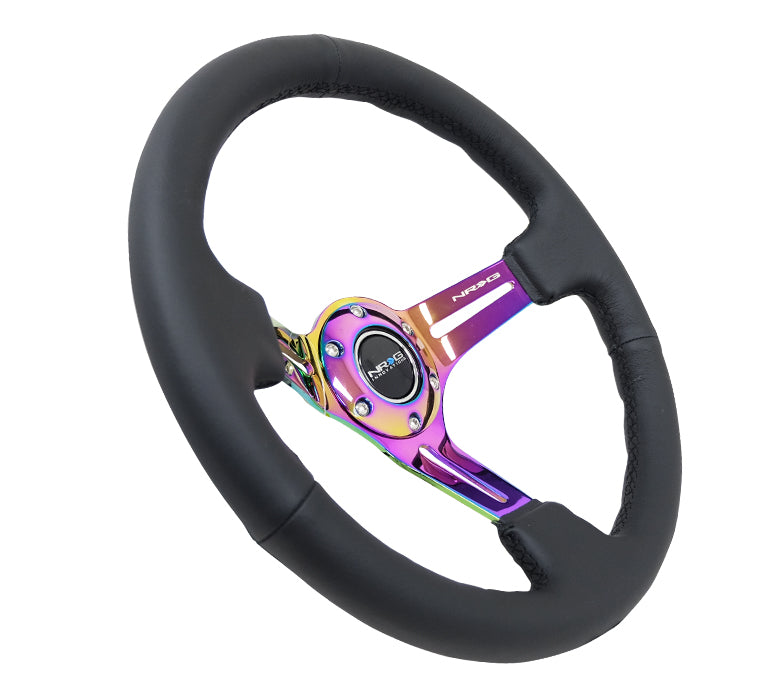 NRG Innovations, 350mm 3 in. Deep Dish Leather Grip Steering Wheel - RST-018R-MCBS