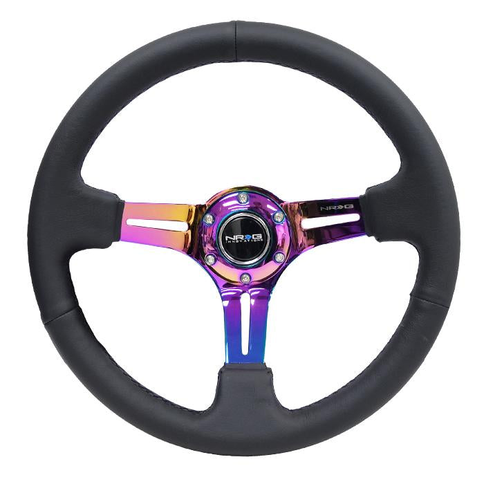 NRG Innovations, 350mm 3 in. Deep Dish Leather Grip Steering Wheel - RST-018R-MCBS