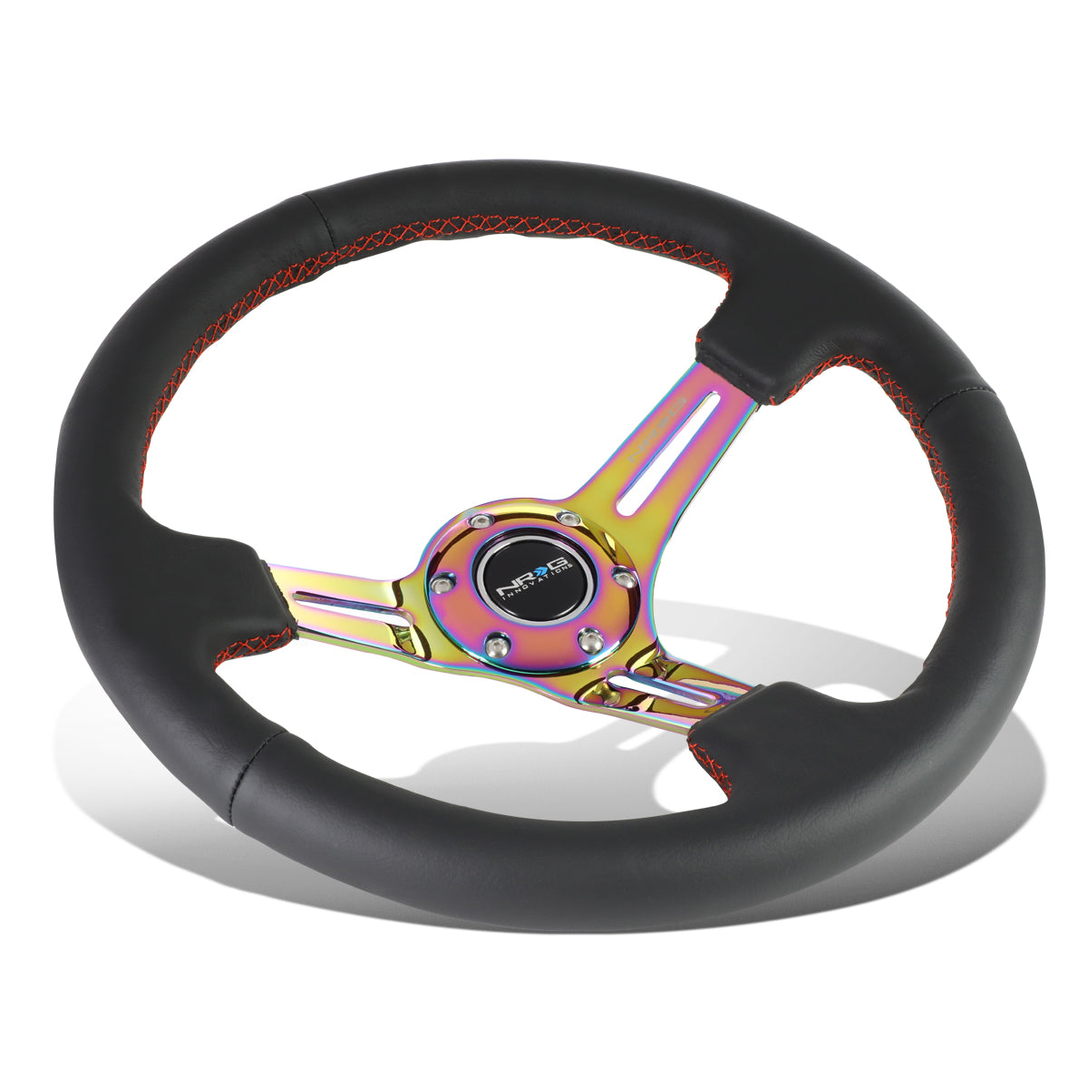 NRG Innovations, 350mm 3 in. Deep Dish Leather Grip Steering Wheel - RST-018R-MCRS