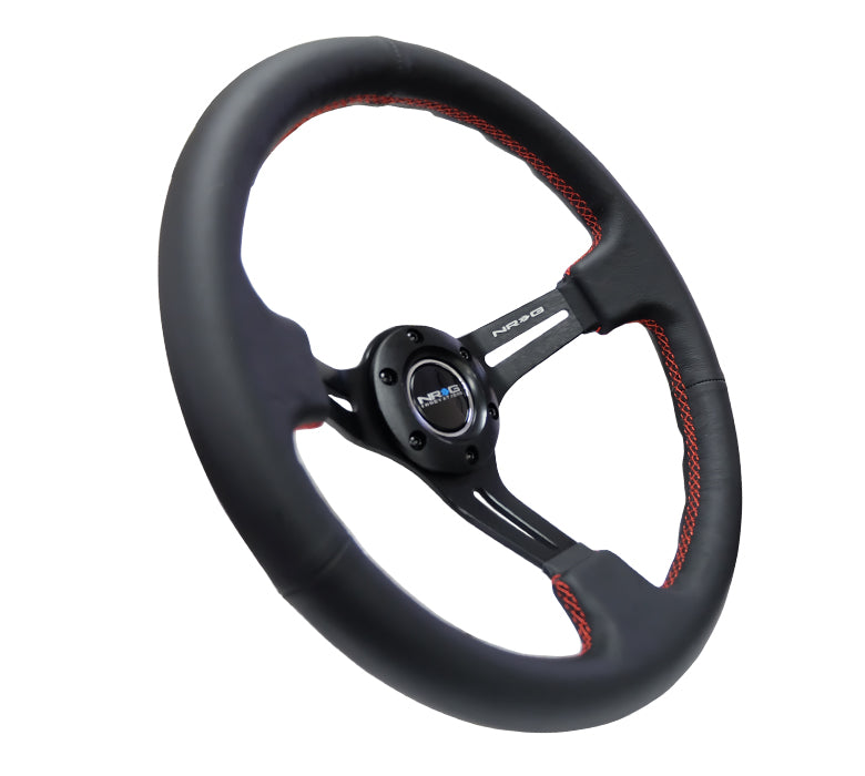 NRG Innovations, 350mm 3 in. Deep Dish Leather Grip Steering Wheel - RST-018R-RS