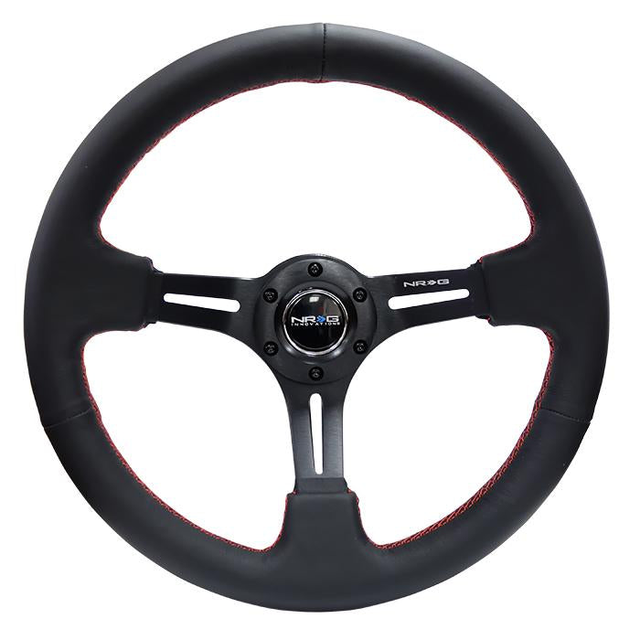 NRG Innovations, 350mm 3 in. Deep Dish Leather Grip Steering Wheel - RST-018R-RS