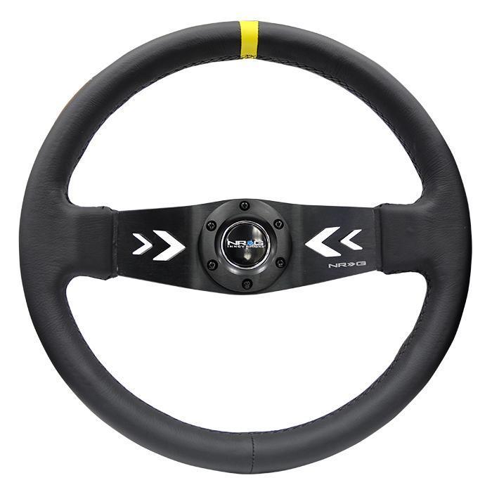 NRG Innovations, 350mm 3 in. Deep Dish Leather Grip Steering Wheel - RST-022R-Y