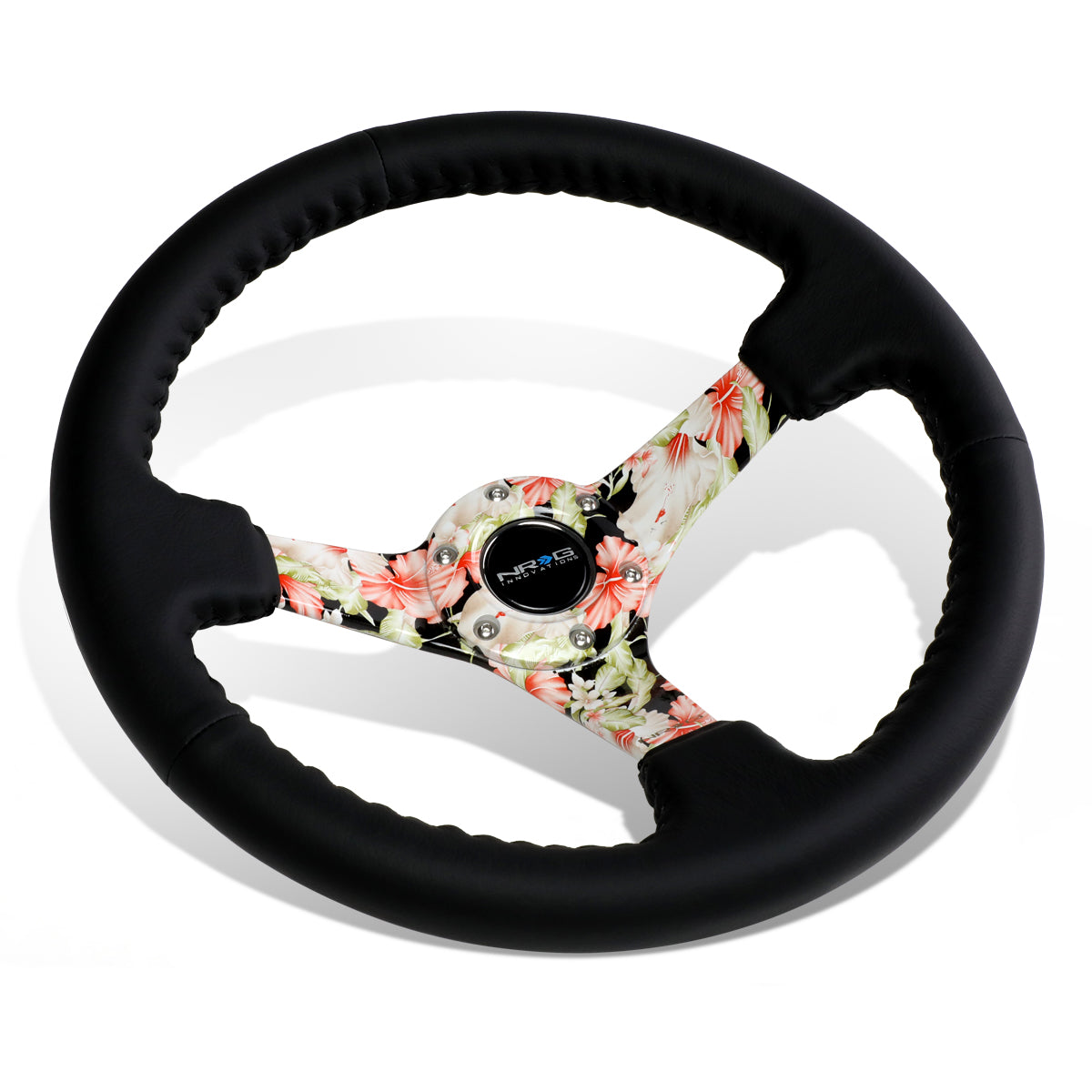 NRG Innovations, 350mm 3 in. Deep Dish Leather Grip Steering Wheel - RST-036FL-R