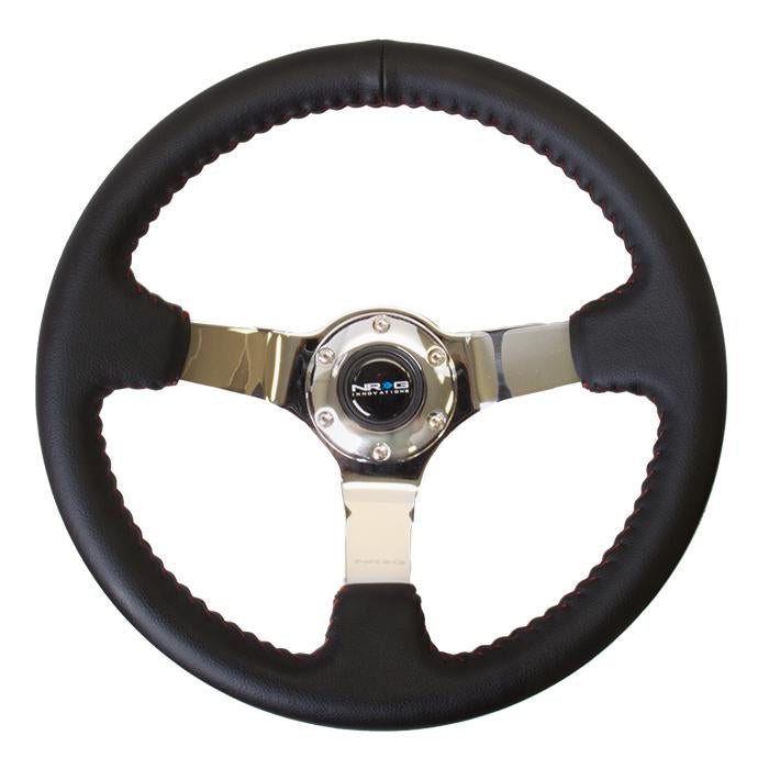 NRG Innovations, 350mm 3 in. Deep Dish Leather Grip Steering Wheel - ST-036CH