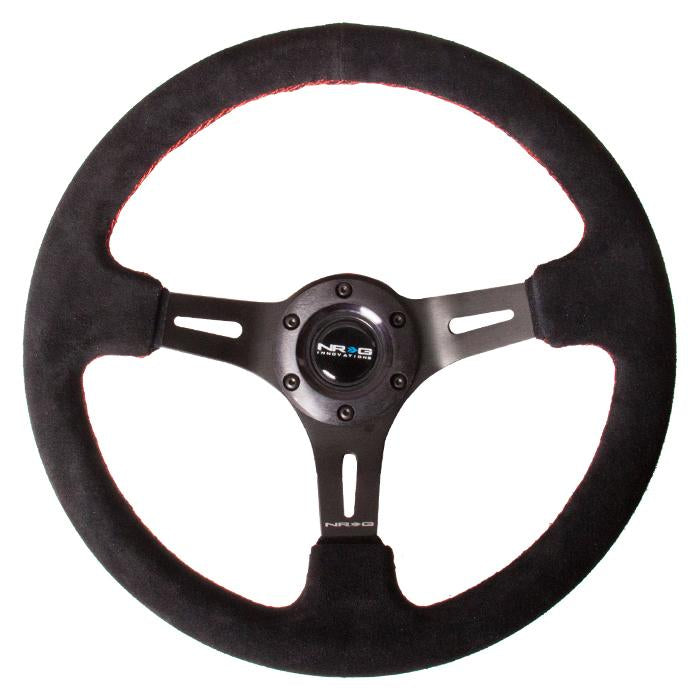 NRG Innovations, 350mm 3 in. Deep Dish Leather Grip Steering Wheel - ST-055S-BKRS