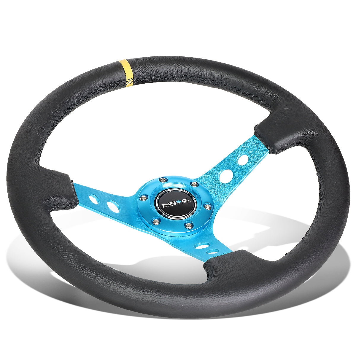 NRG Innovations, 350mm 3 in. Deep Dish Leather Steering Wheel w/Center Mark - ST-006NB