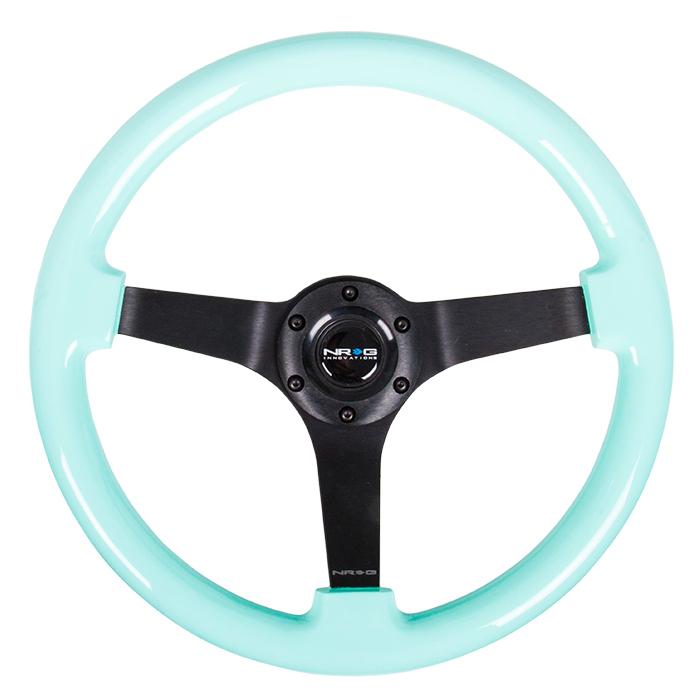 NRG Innovations, 350mm 3 in. Deep Dish Mint Fresh Wood Grain Steering Wheel - RST-036MF-BK