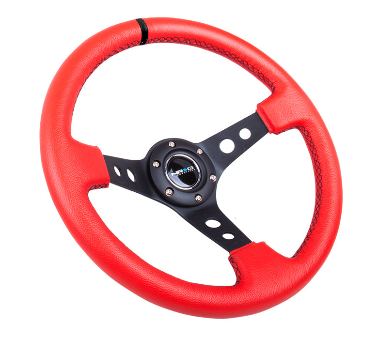 NRG Innovations, 350mm 3 in. Deep Dish Red Leather Grip Steering Wheel - RST-006RR-BS-B