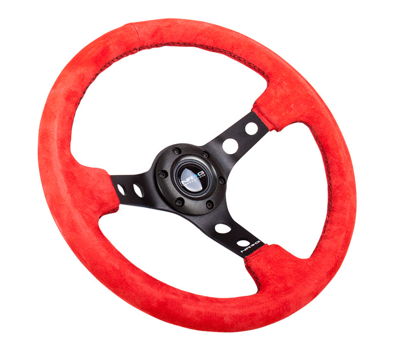 NRG Innovations, 350mm 3 in. Deep Dish Red Suede Grip Steering Wheel - RST-006S-RR