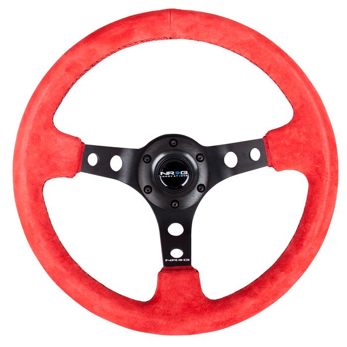 NRG Innovations, 350mm 3 in. Deep Dish Red Suede Grip Steering Wheel - RST-006S-RR