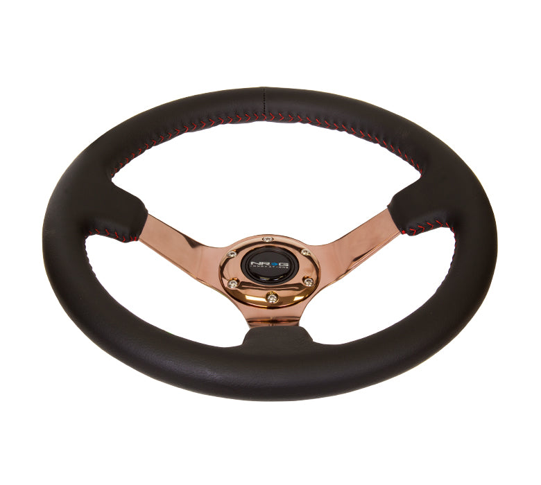 NRG Innovations, 350mm 3 in. Deep Dish Rose Gold Spoke Leather Steering Wheel - ST-036RG