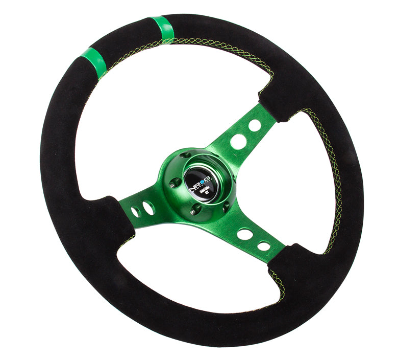 NRG Innovations, 350mm 3 in. Deep Dish Suede Grip Steering Wheel - RST-016S-GN