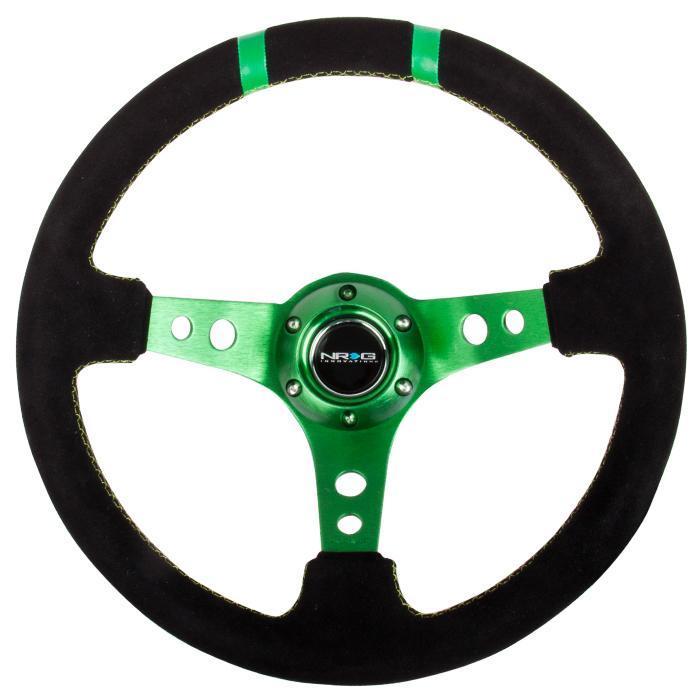 NRG Innovations, 350mm 3 in. Deep Dish Suede Grip Steering Wheel - RST-016S-GN