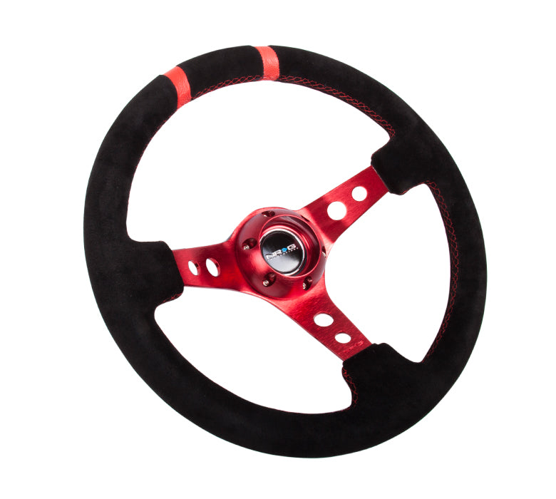 NRG Innovations, 350mm 3 in. Deep Dish Suede Grip Steering Wheel - RST-016S-RD