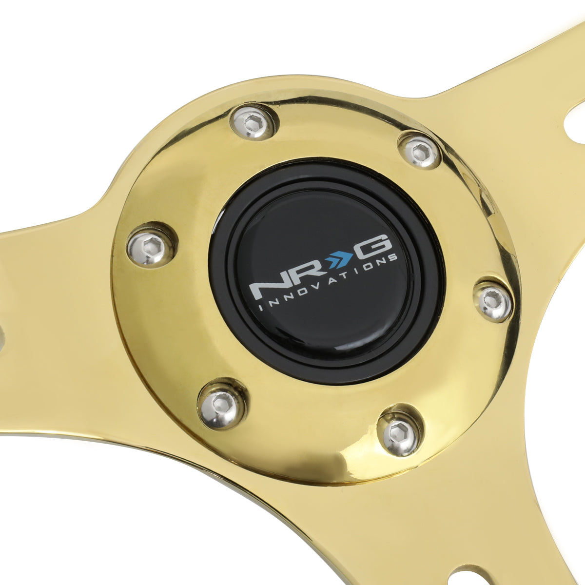 NRG Innovations, 350mm Chrome Gold Spoke Black Grain Steering Wheel - ST-015CG-BK