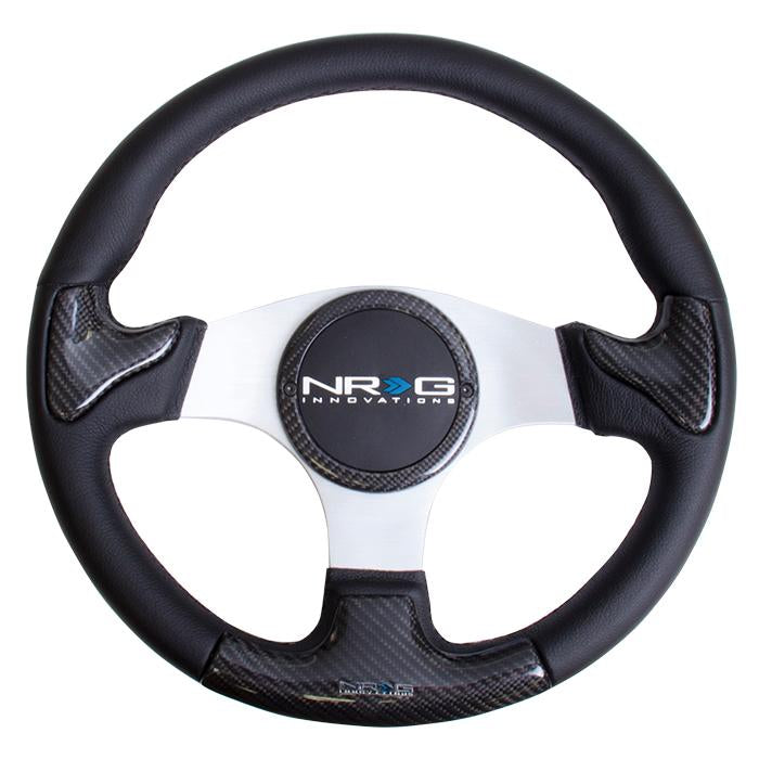 NRG Innovations, 350mm Leather+Carbon Fiber Trim Steering Wheel - ST-014CFSL