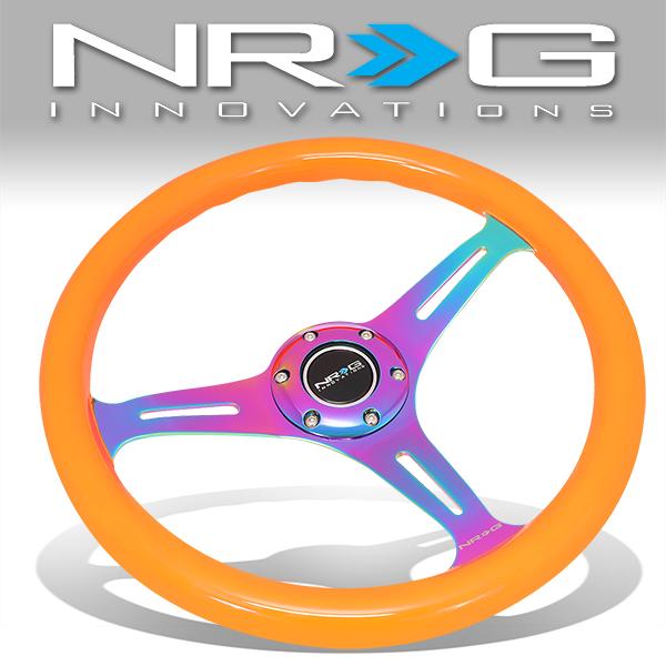 NRG Innovations, 350mm Orange Wood Grain Neochrome Spoke Steering Wheel - ST-015MC-NOR