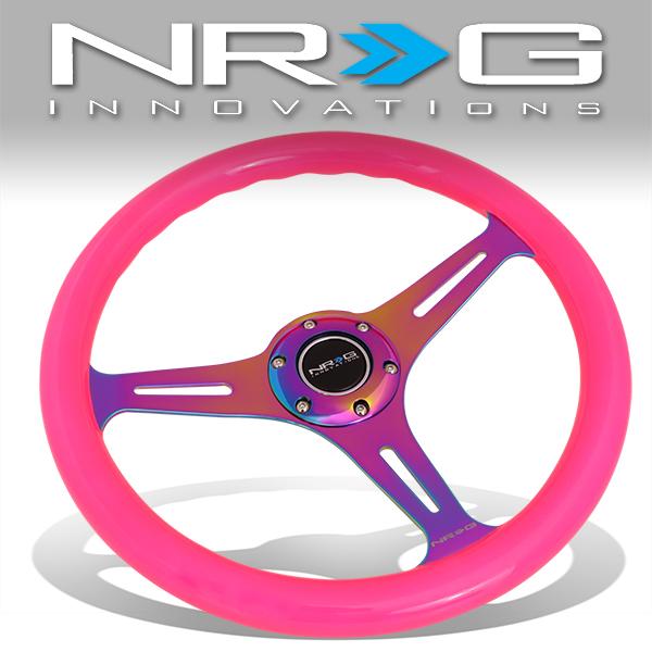 NRG Innovations, 350mm Pink Wood Grain Neochrome Spoke Steering Wheel - ST-015MC-NPK