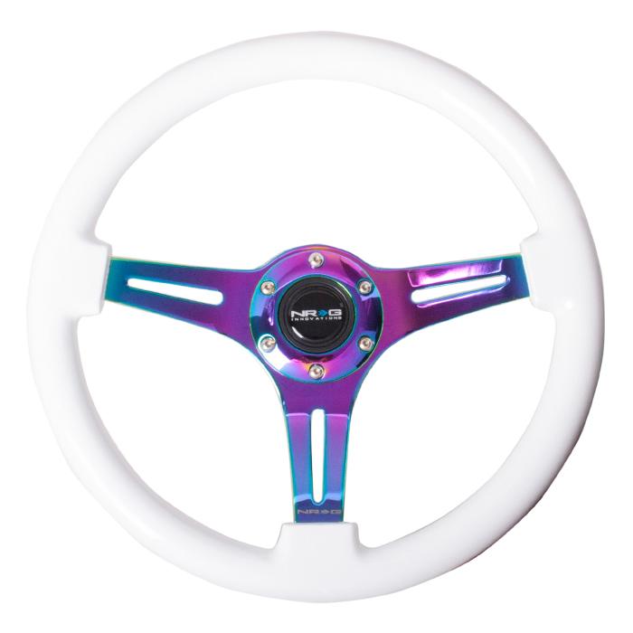 NRG Innovations, 350mm White Wood Grain Neochrome Spoke Steering Wheel - ST-015MC-WT