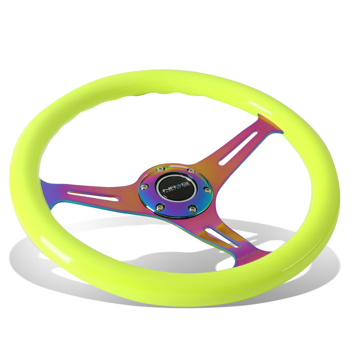 NRG Innovations, 350mm Yellow Wood Grain Neochrome Spoke Steering Wheel - ST-015MC-NYW