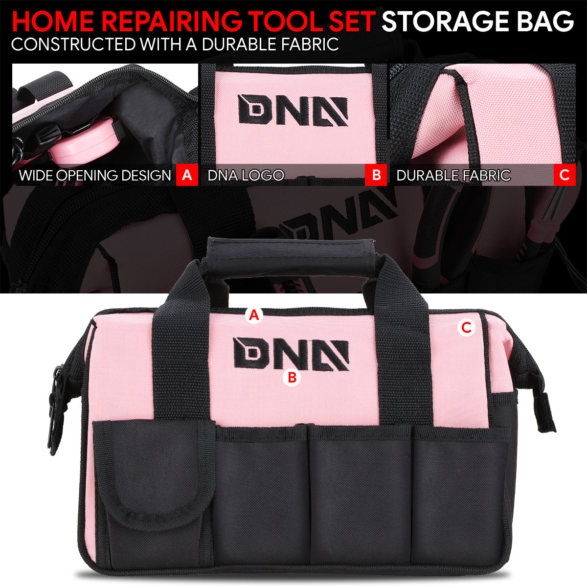 DNA Motoring, 44pcs Hand Tool Kit with Storage Bag (Pink)