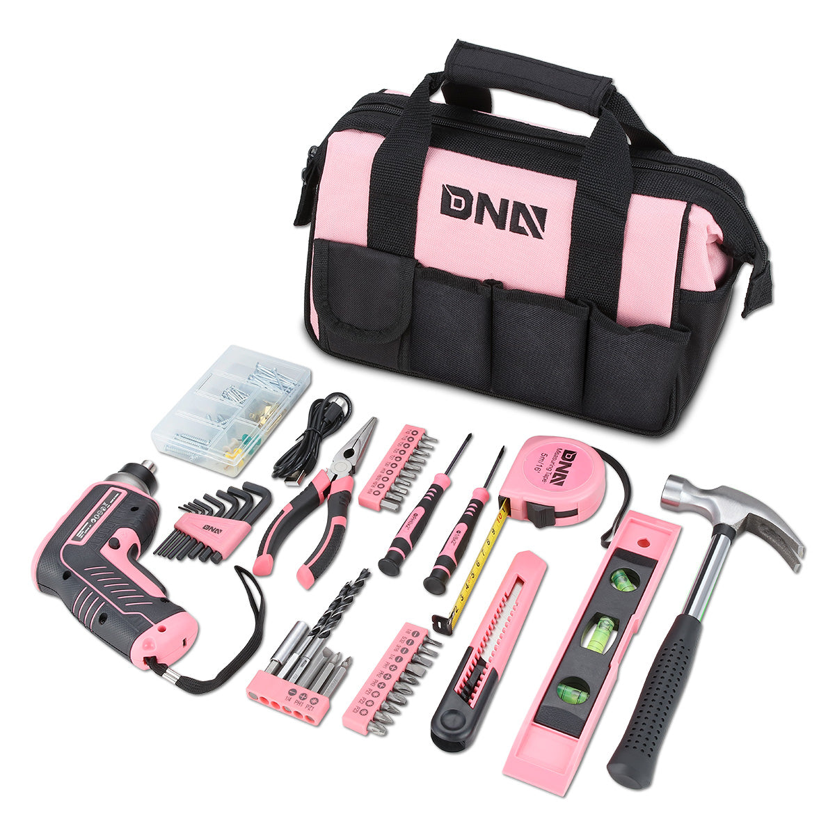 DNA Motoring, 44pcs Hand Tool Kit with Storage Bag (Pink)