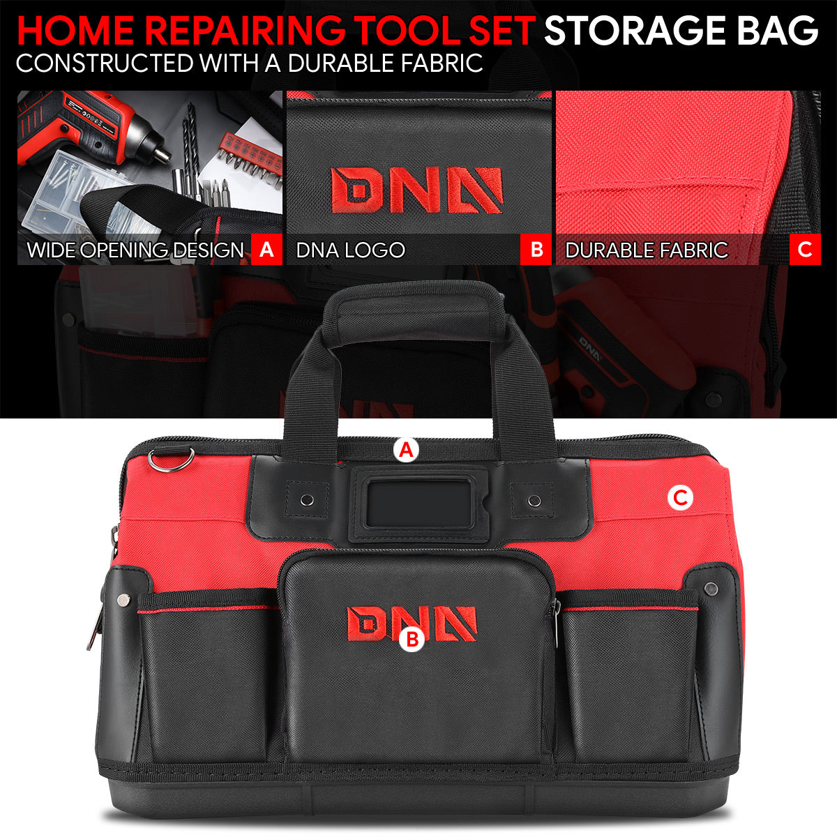 DNA Motoring, 44pcs Hand Tool Kit with Storage Bag (Red)