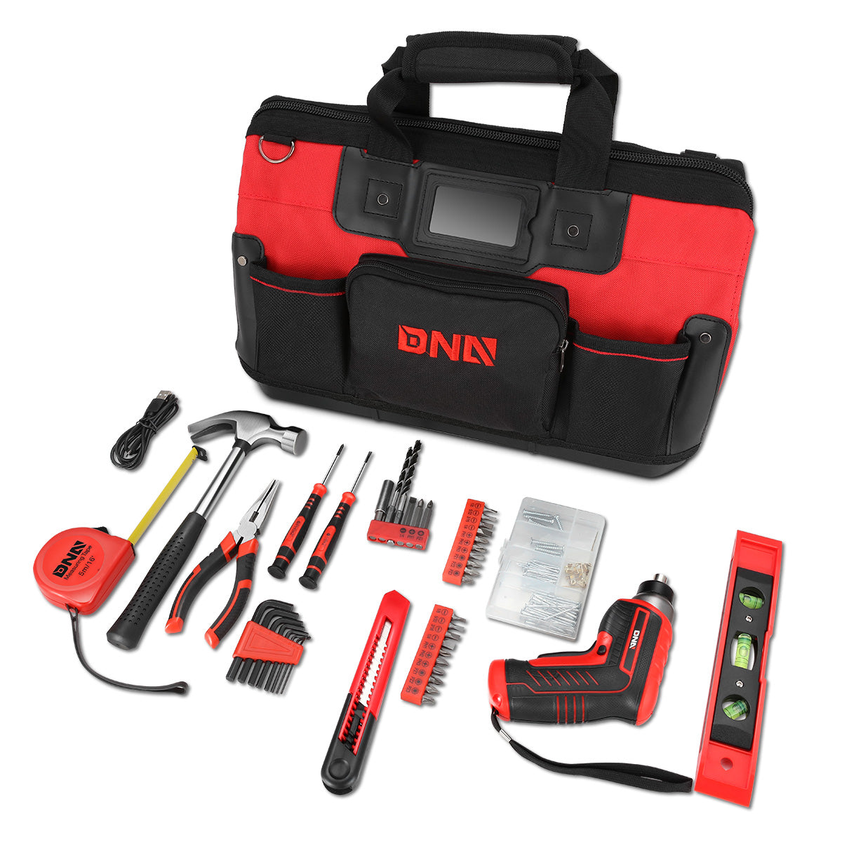 DNA Motoring, 44pcs Hand Tool Kit with Storage Bag (Red)