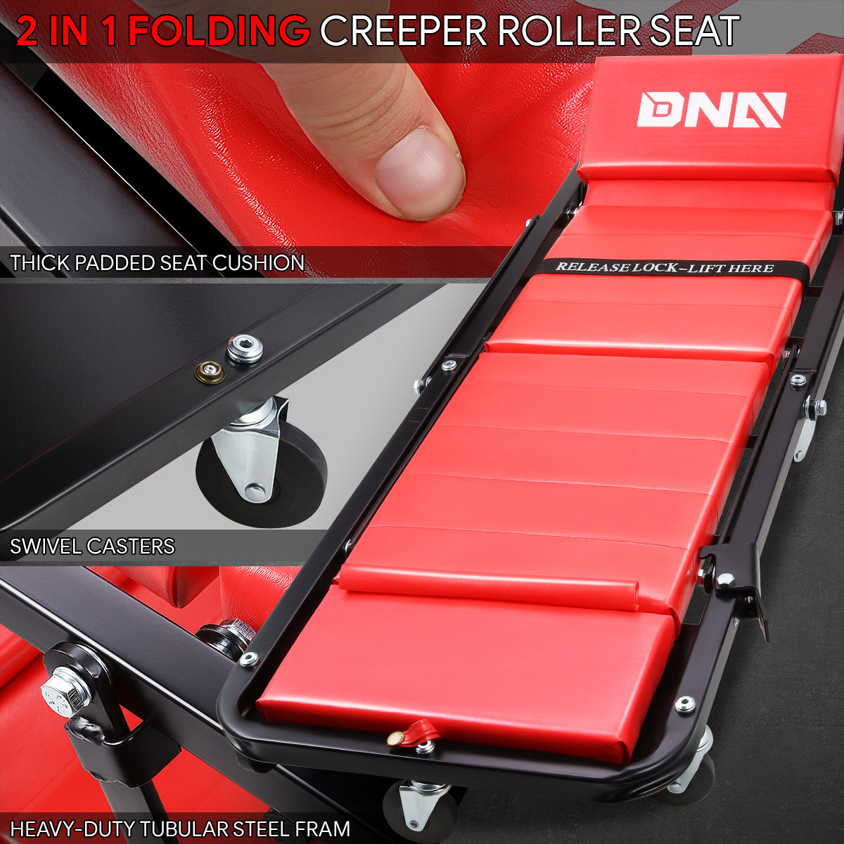 DNA Motoring, 48 in. 2-in-1 Z Folding Rolling Creeper