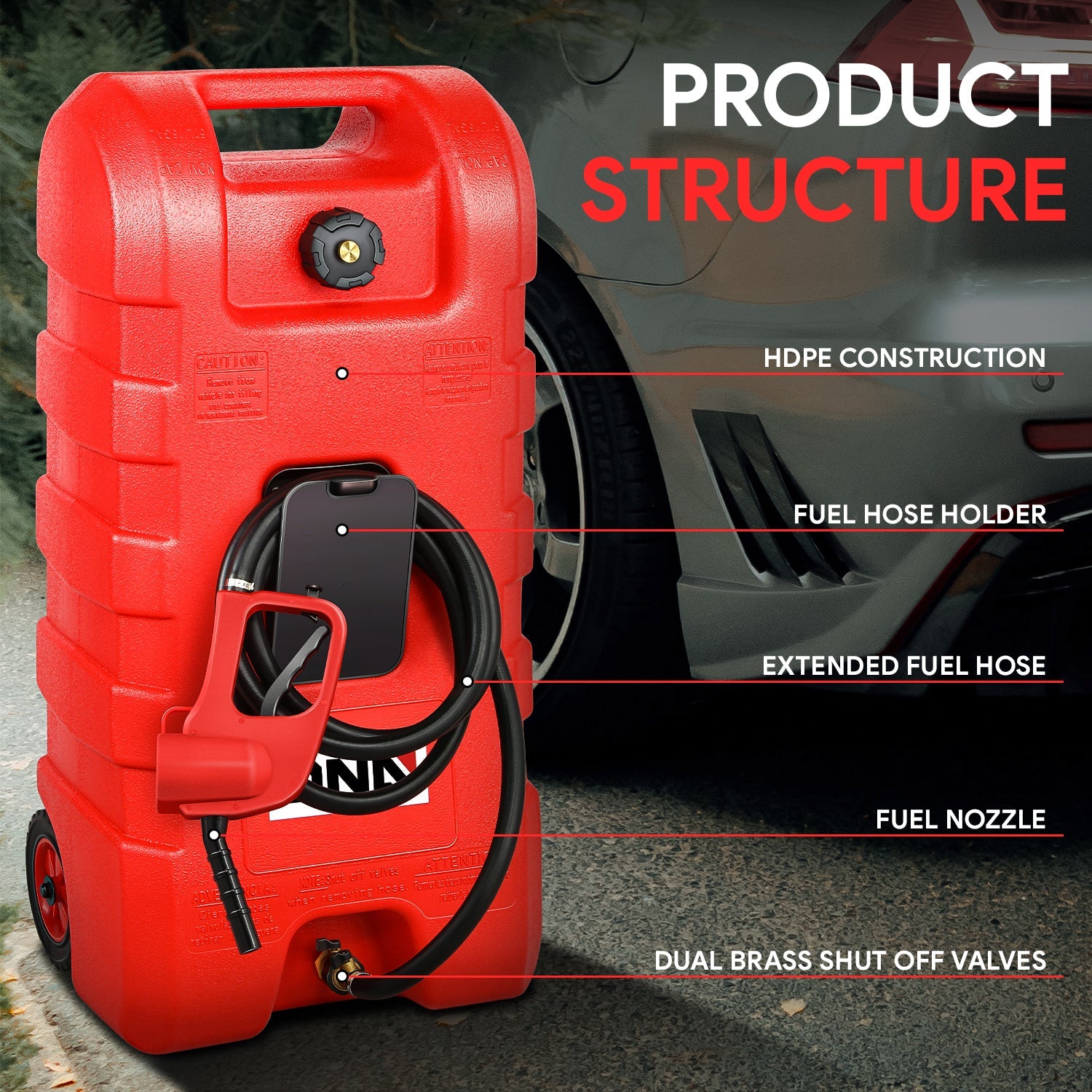 DNA Motoring, 58L Portable Fuel Caddy  2 Gallons per Minute Flow Rate