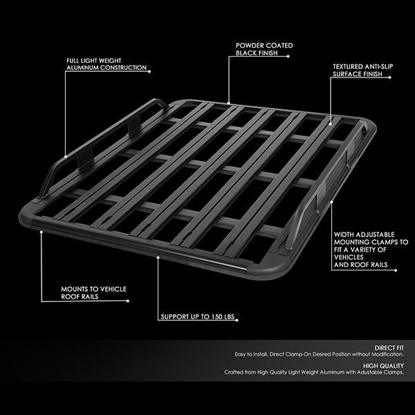 DNA Motoring, 60 in. L X 48 in. W X 6 in. H Black Coated Aluminum Roof Rack Cross Bars Carrier Basket w/Mounting Brackets