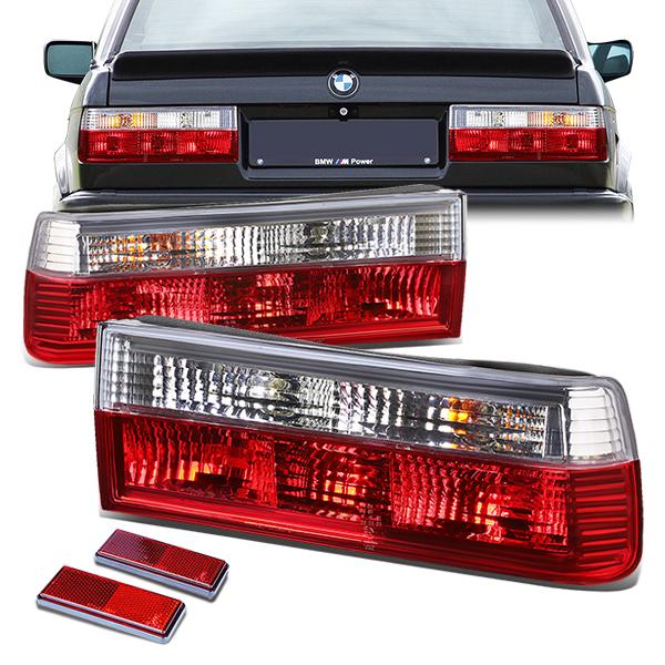 Nuvision Lighting, 84-91 BMW E30 318i 325e 325i M3 Rear Brake Tail Lights - Red/Clear Lens