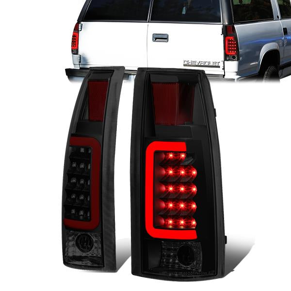 Nuvision Lighting, 88-00 Chevy Silverado C10 C/K 1500 2500 3500 Suburban Red C-Bar LED Tail Lights - Tinted