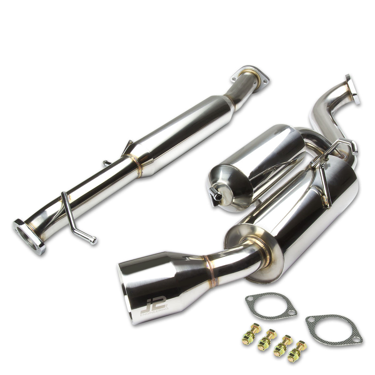 J2 Engineering, 90-99 Mazda Miata 2-Door 1.6L Catback Exhaust w/Muffler Tip - Stainless Steel