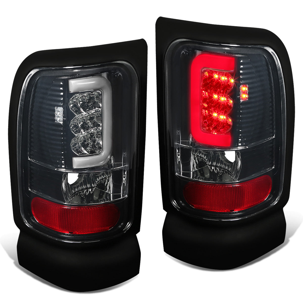 Nuvision Lighting, 94-02 Dodge Ram 1500 2500 3500 LED C-Bar Rear Brake Tail Lights - Smoked