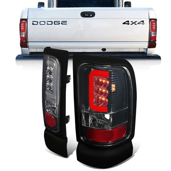 Nuvision Lighting, 94-02 Dodge Ram 1500 2500 3500 LED C-Bar Rear Brake Tail Lights - Smoked