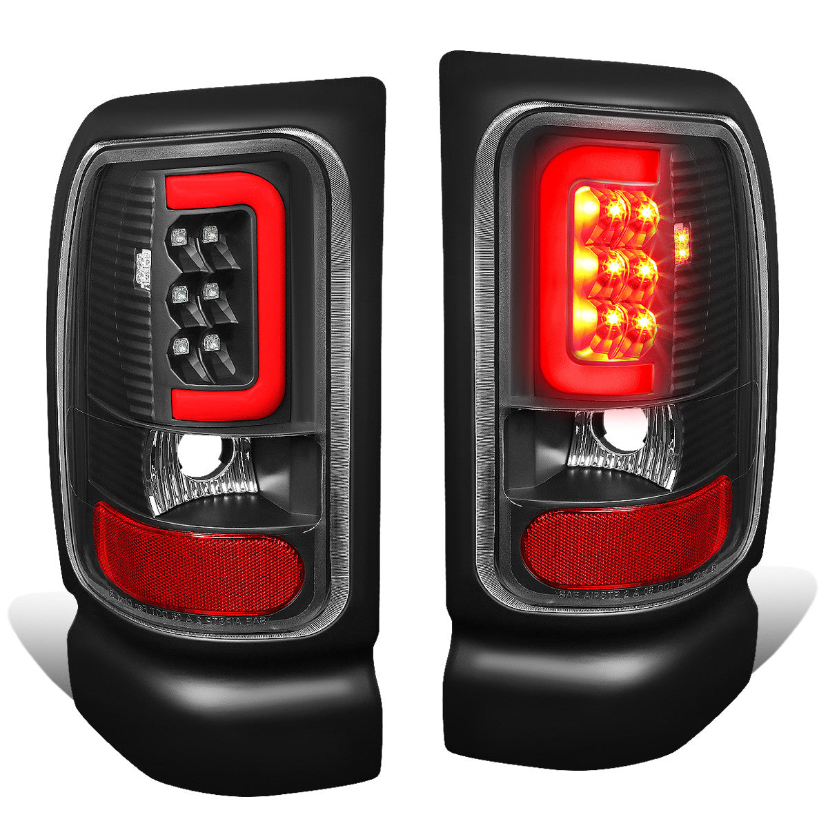 Nuvision Lighting, 94-02 Dodge Ram 1500 2500 3500 Red C-Bar LED Rear Brake Tail Lights - Black