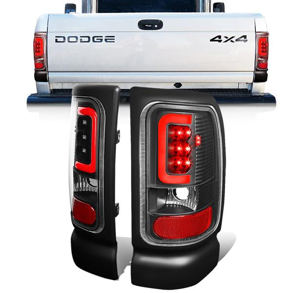 Nuvision Lighting, 94-02 Dodge Ram 1500 2500 3500 Red C-Bar LED Rear Brake Tail Lights - Black