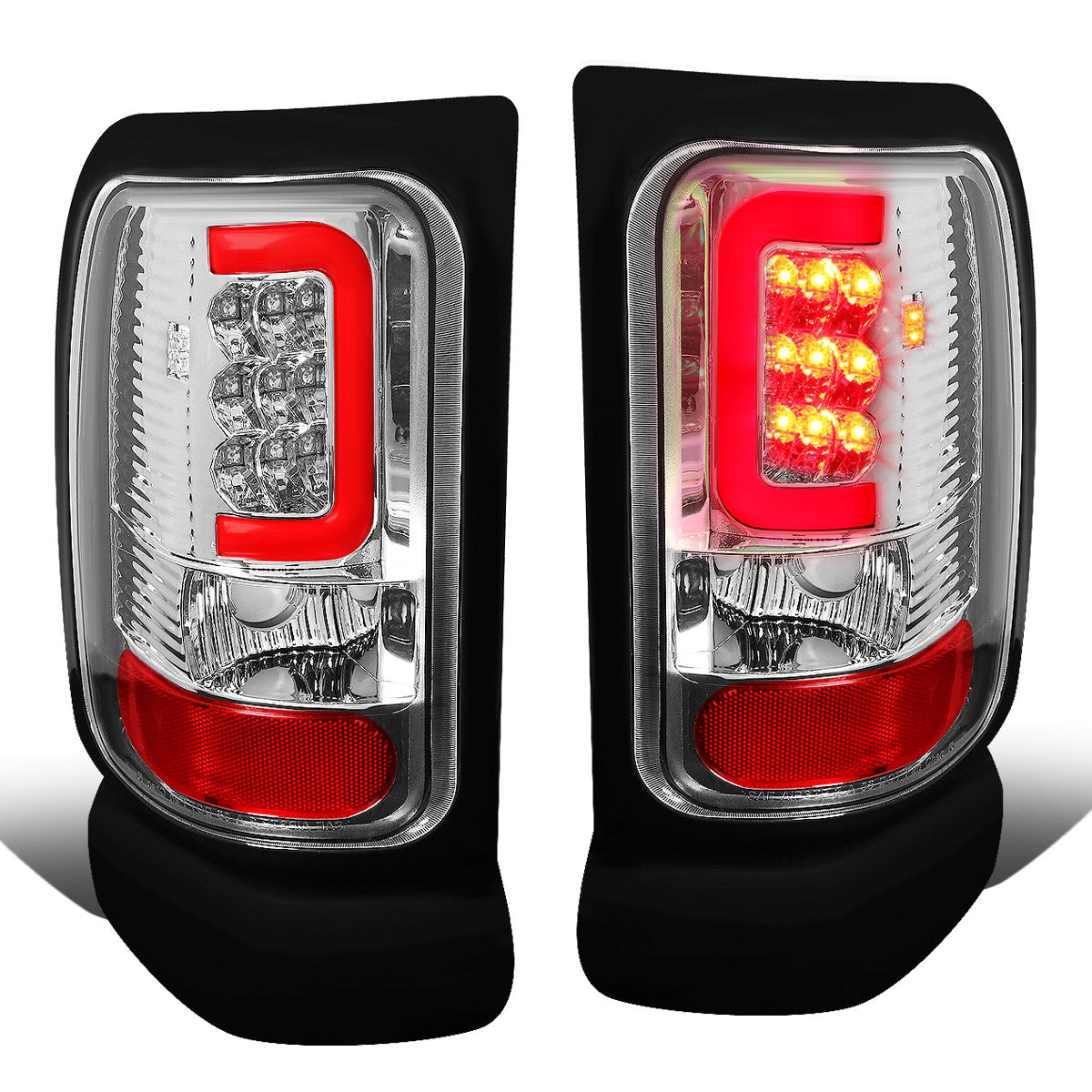 Nuvision Lighting, 94-02 Dodge Ram 1500 2500 3500 Red C-Bar LED Rear Brake Tail Lights - Chrome