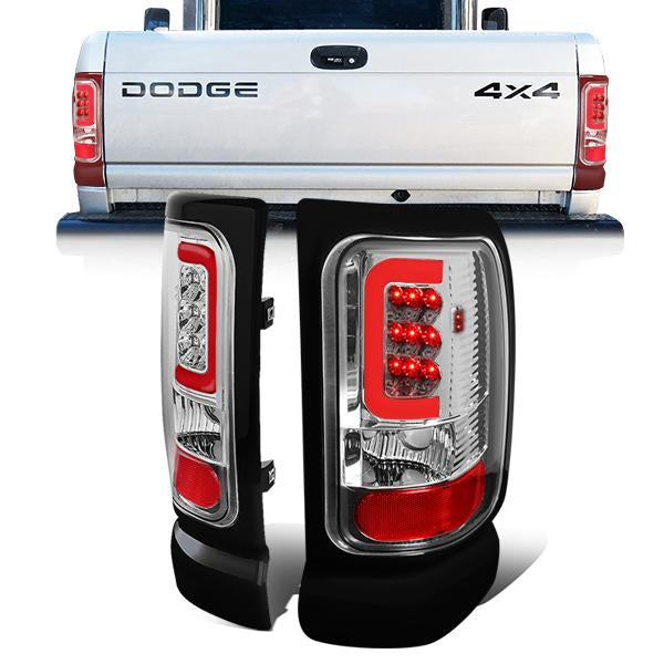 Nuvision Lighting, 94-02 Dodge Ram 1500 2500 3500 Red C-Bar LED Rear Brake Tail Lights - Chrome