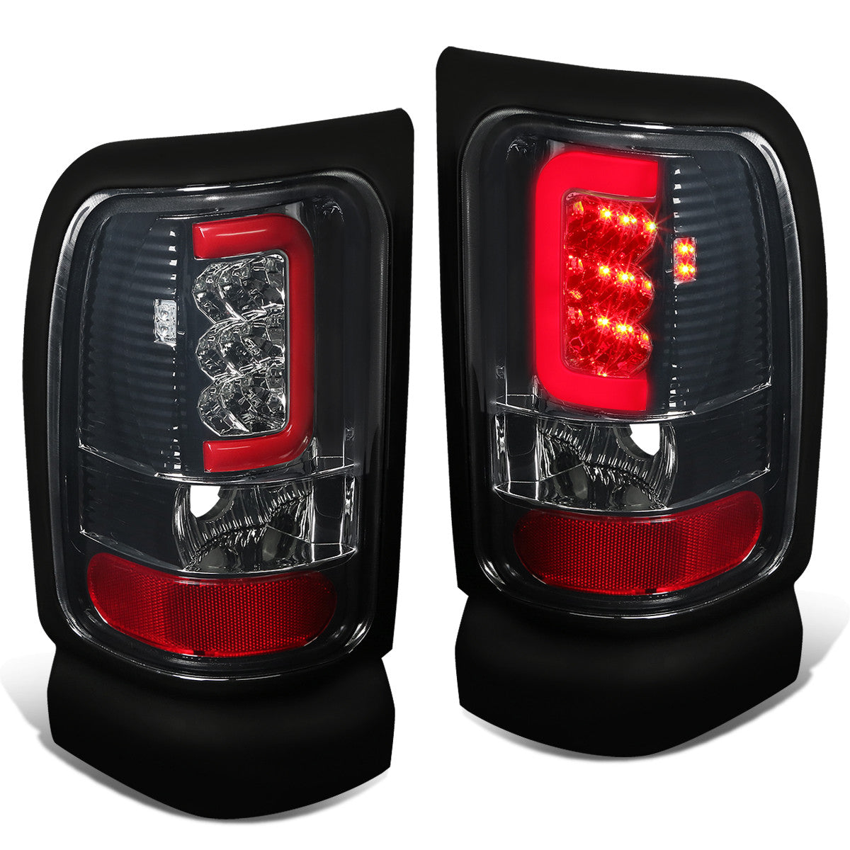 Nuvision Lighting, 94-02 Dodge Ram 1500 2500 3500 Red C-Bar LED Rear Brake Tail Lights - Smoked